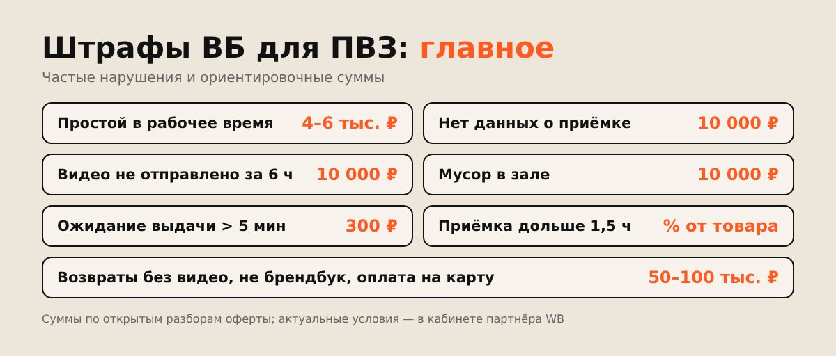 Штрафы ВБ для ПВЗ суммы основных нарушений
